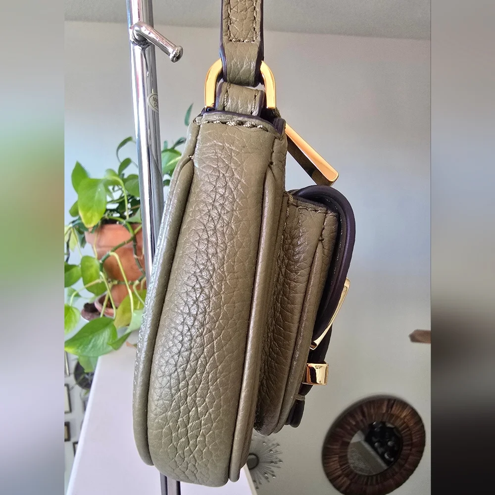 MICHAEL Michael Kors Zoe Small Leather Safari Green Shoulder Bag Wristlet